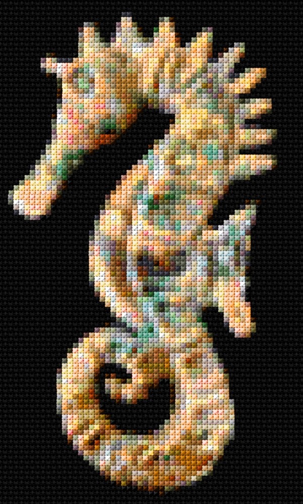 Rainbow Seahorse Cross Stitch Pattern + Photo - ADVANCED Level, SMALL Design