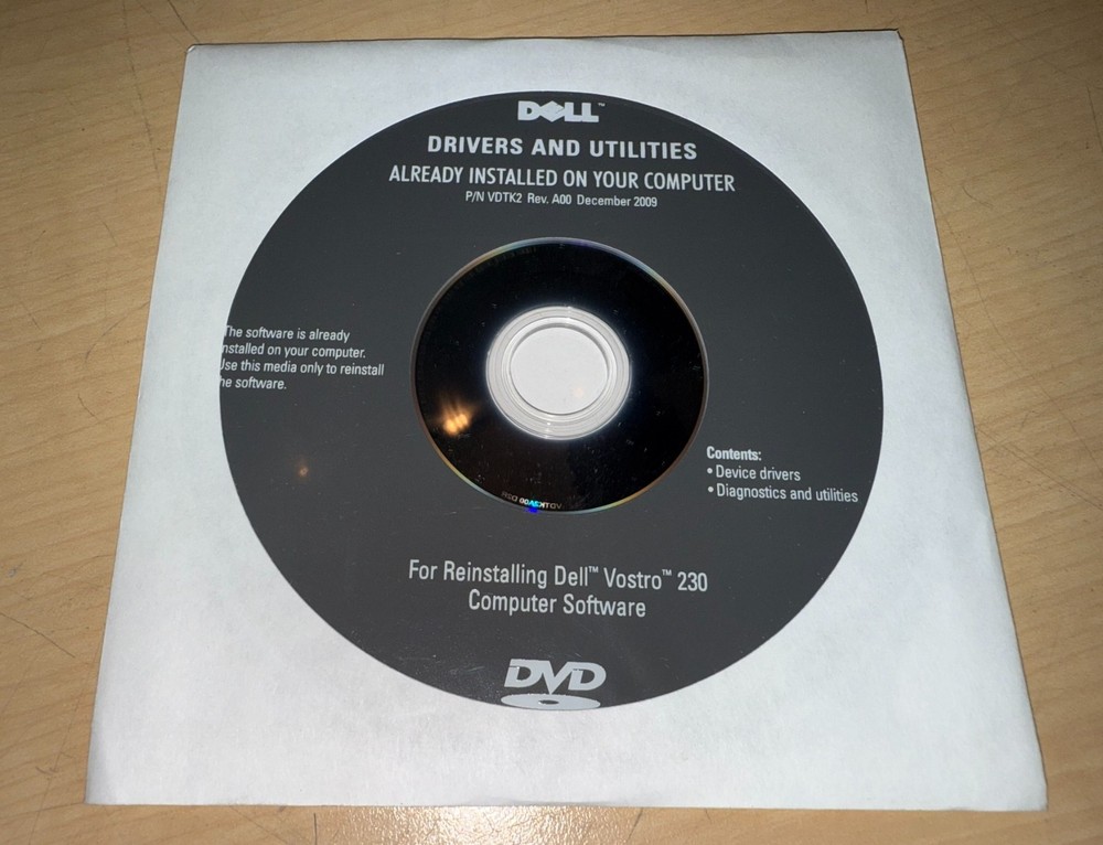 Dell Vostro 230 Computer CD-ROM Software Drivers Utilities Applications Windows7