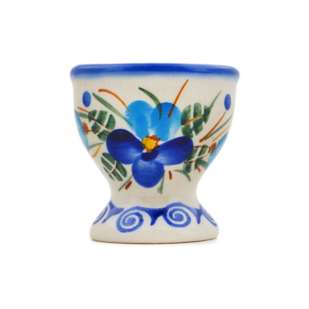 Polish Pottery Egg Holder 2" Blue Pansy