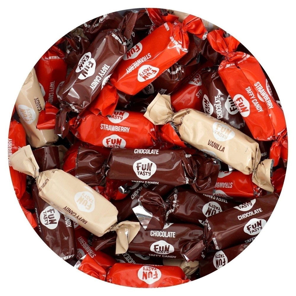 Caramel Assorted Taffy Bulk Bag, Individually Wrapped Neapolitan Candy