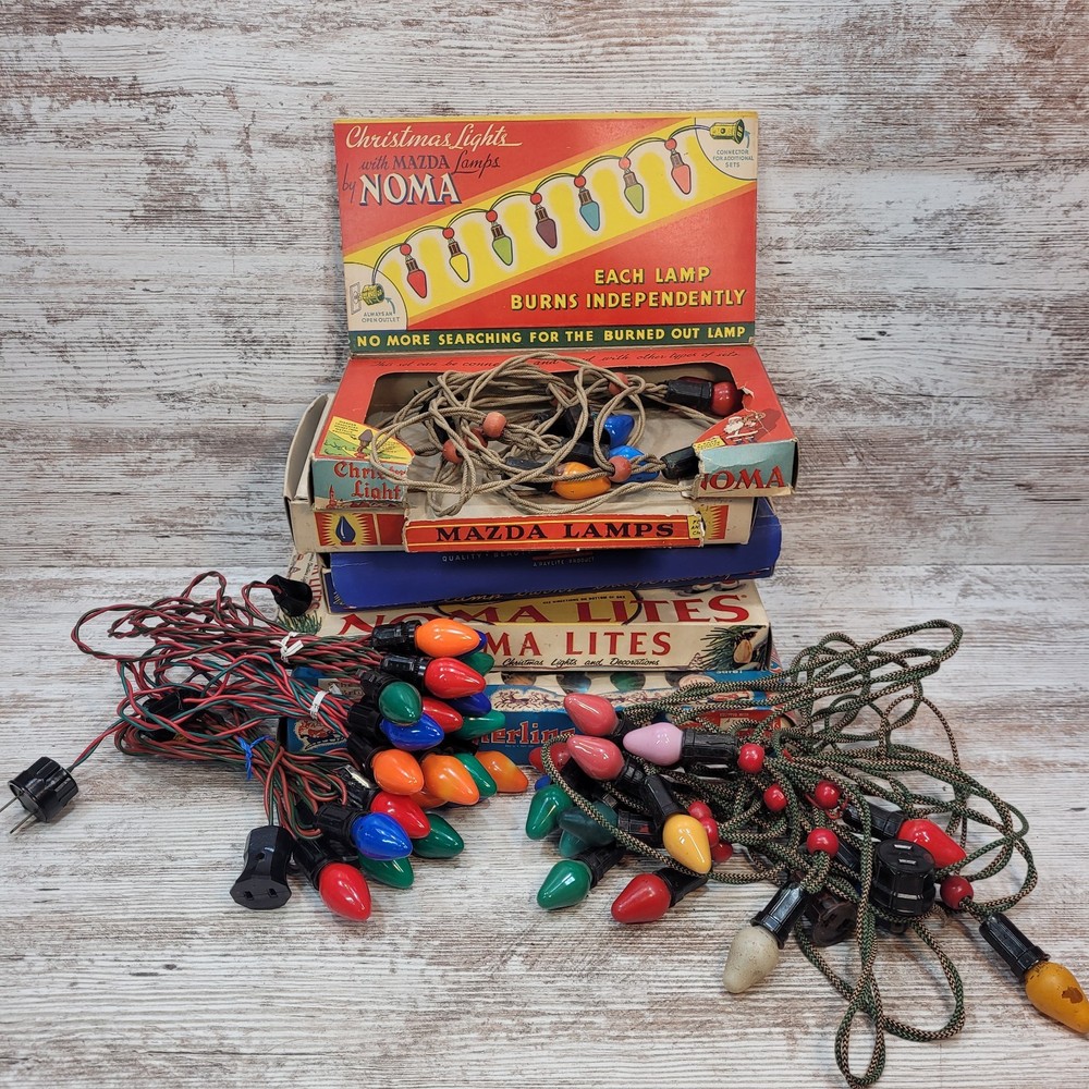 Christmas String Lights Lot Of 9 Various Brands Mid Century Boxes UNTESTED