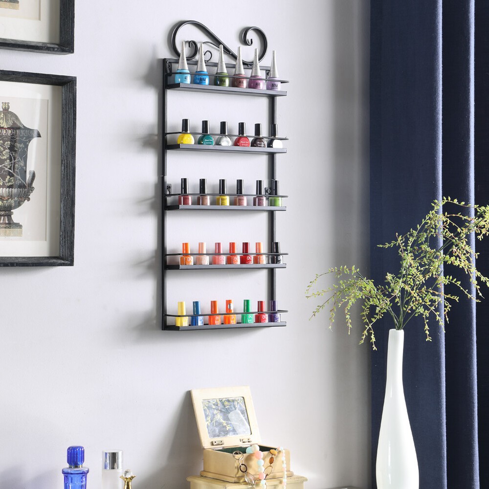 5-Layer Black Nail Polish Rack Large Display Storage Organizer Wall-mounted