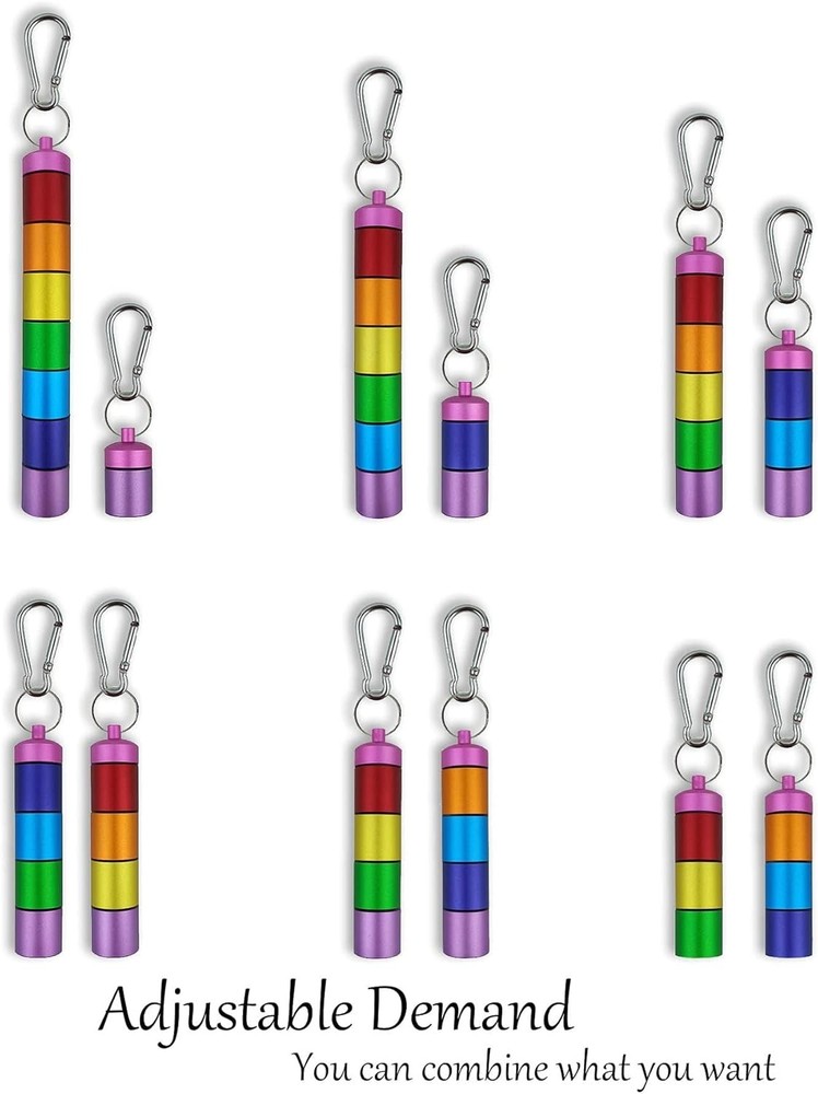 Small Portable Metal Pill Organizer Case Keychain, Stackable Rainbow