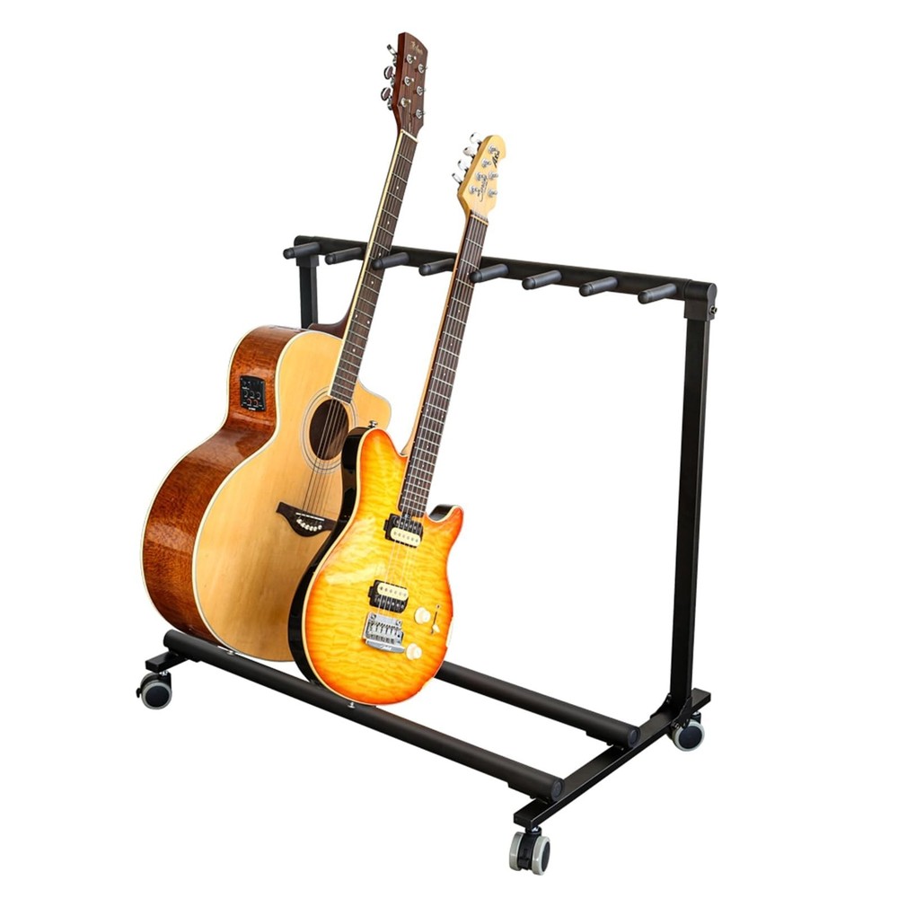GRAVEE Multi Guitar Stand Rack with Wheels 7 Holders Foldable Display XL Pro