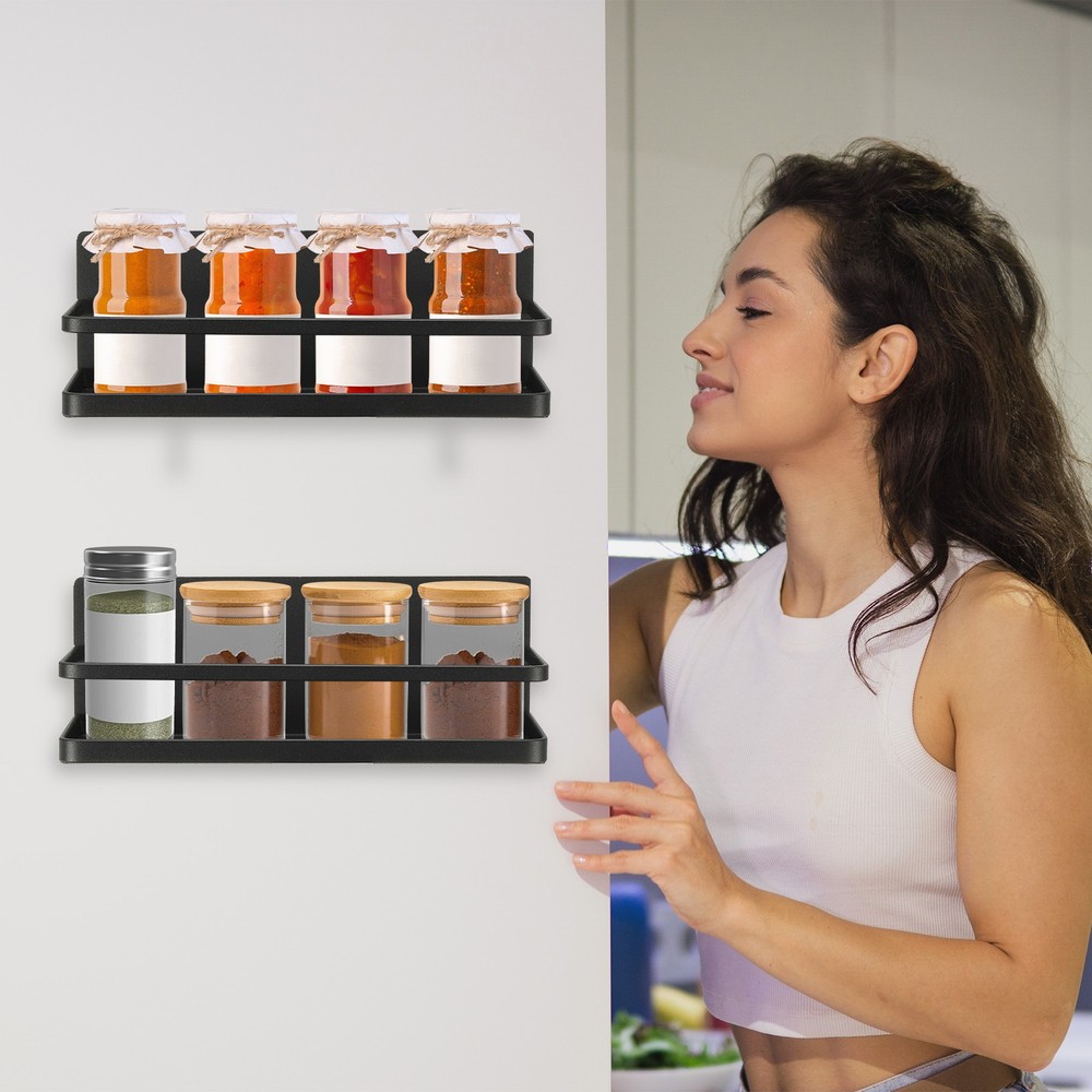 2 Pack Magnetic Spice Rack for Refrigerator, Magnetic Shelf, Black