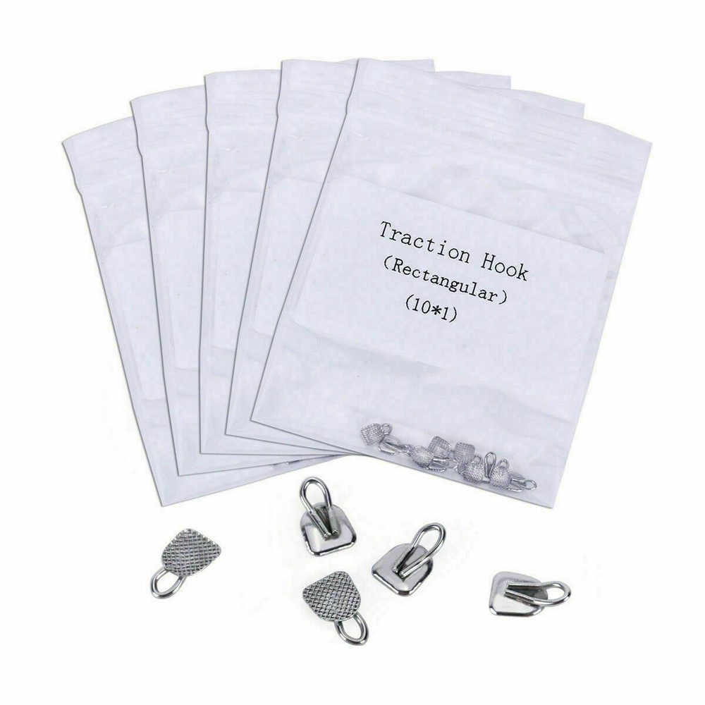 10pcs Orthodontic Lingual Buttons With Traction Hook Dental Rectangular AZDENT