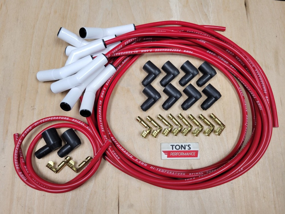 Universal 45* Ceramic Red 8mm Spark Plug Wire Kit v8 Socket Points Ford Chevy v8