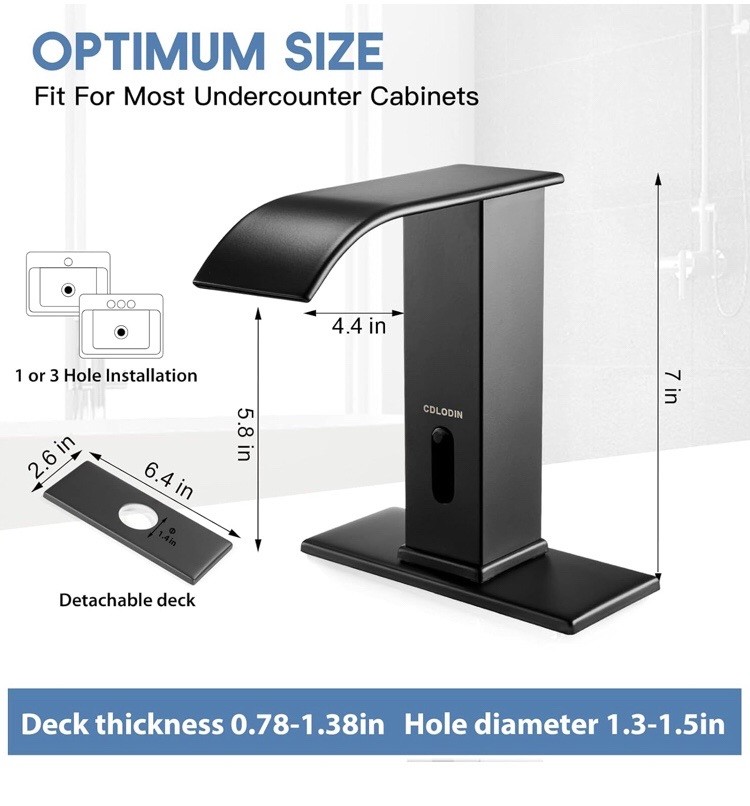 Touchless Bathroom Faucet, Automatic Sensor Waterfall Bathroom Tap, Modern Stain