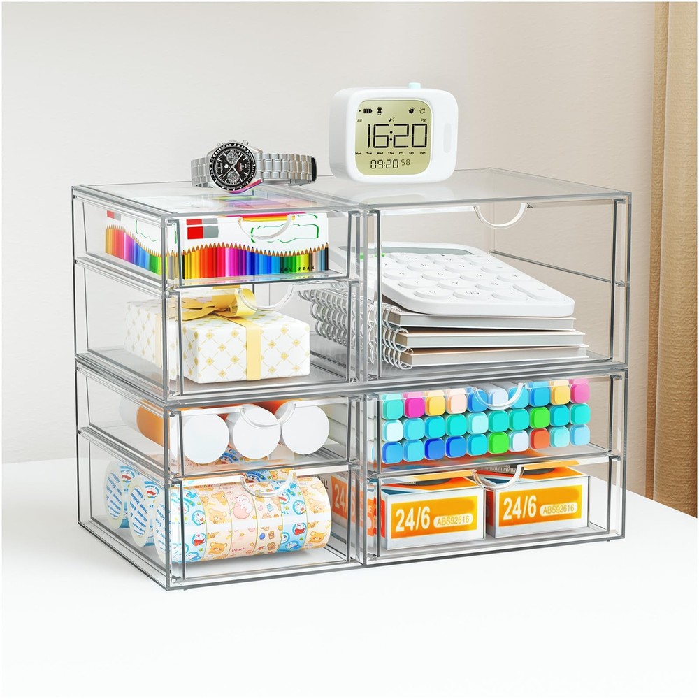 YFXCVSL Clear Stackable Storage Drawers, Acrylic 7 Transparent