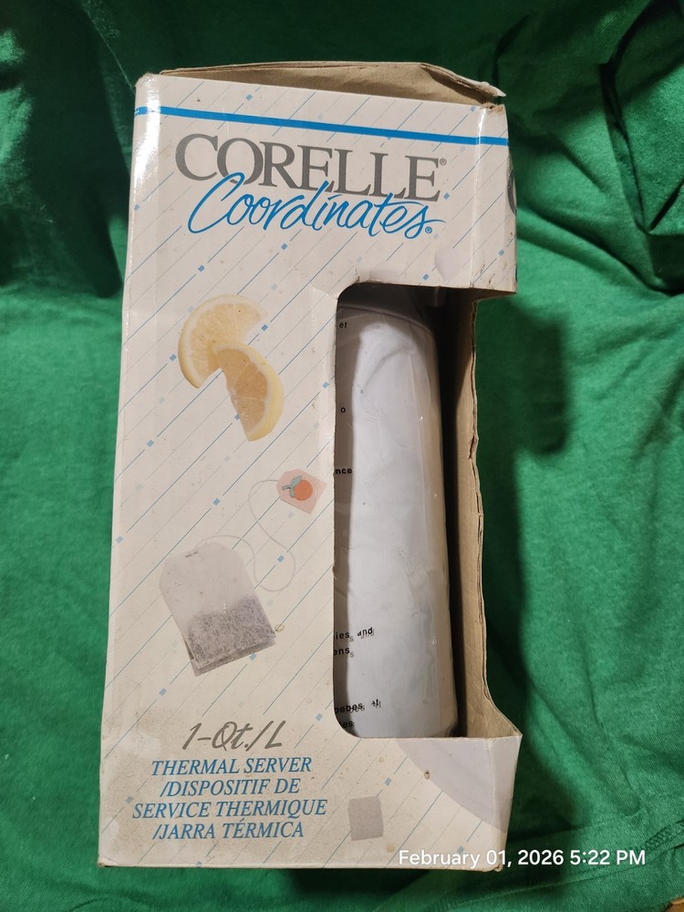 Vintage Corelle Coordinates  White  Thermal Server 1 Qt  NIB New