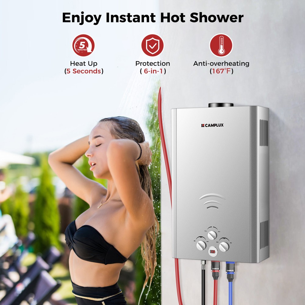 CAMPLUX 16L Tankless Gas Water Heater Instant Hot Outdoor Shower Camper Cabin RV