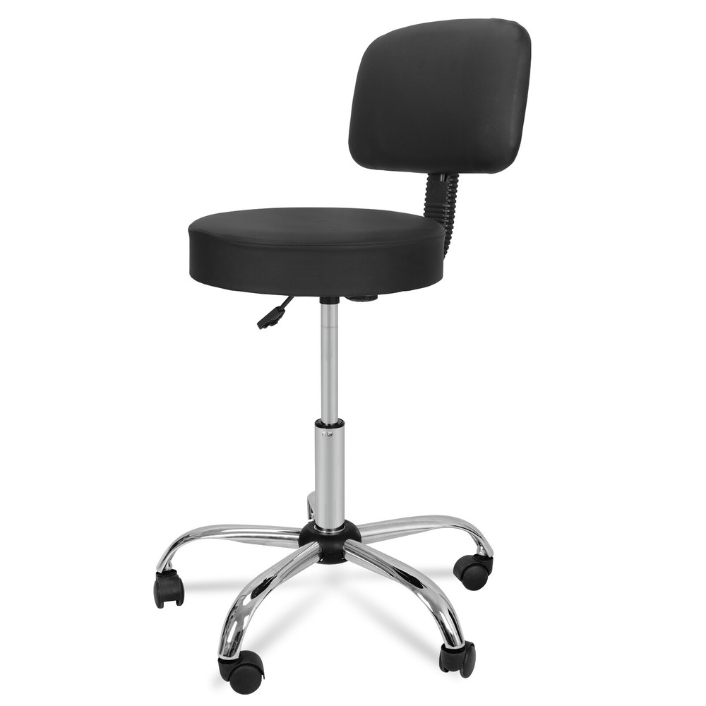 Rolling Adjustable Spa Salon Stool with Backrest Pneumatic Black