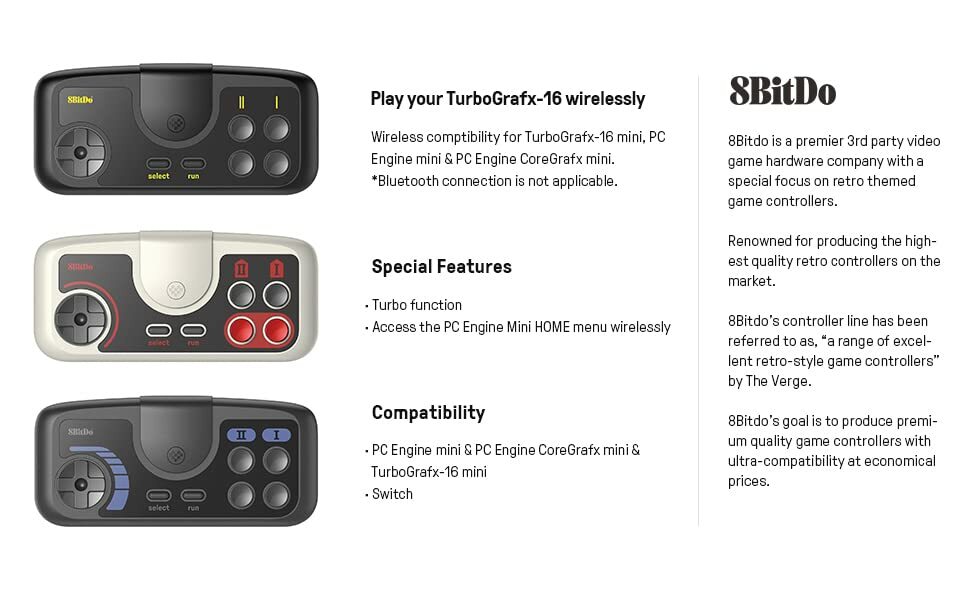 8Bitdo PCE Core 2.4G Wireless Gamepad for PC Engine Mini & TurboGrafx-16 Switch