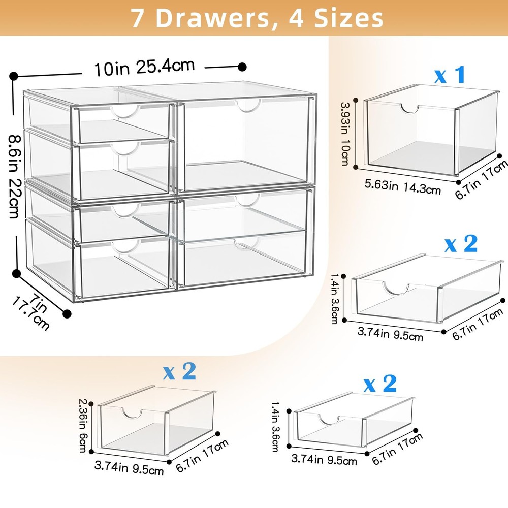 YFXCVSL Clear Stackable Storage Drawers, Acrylic 7 Transparent