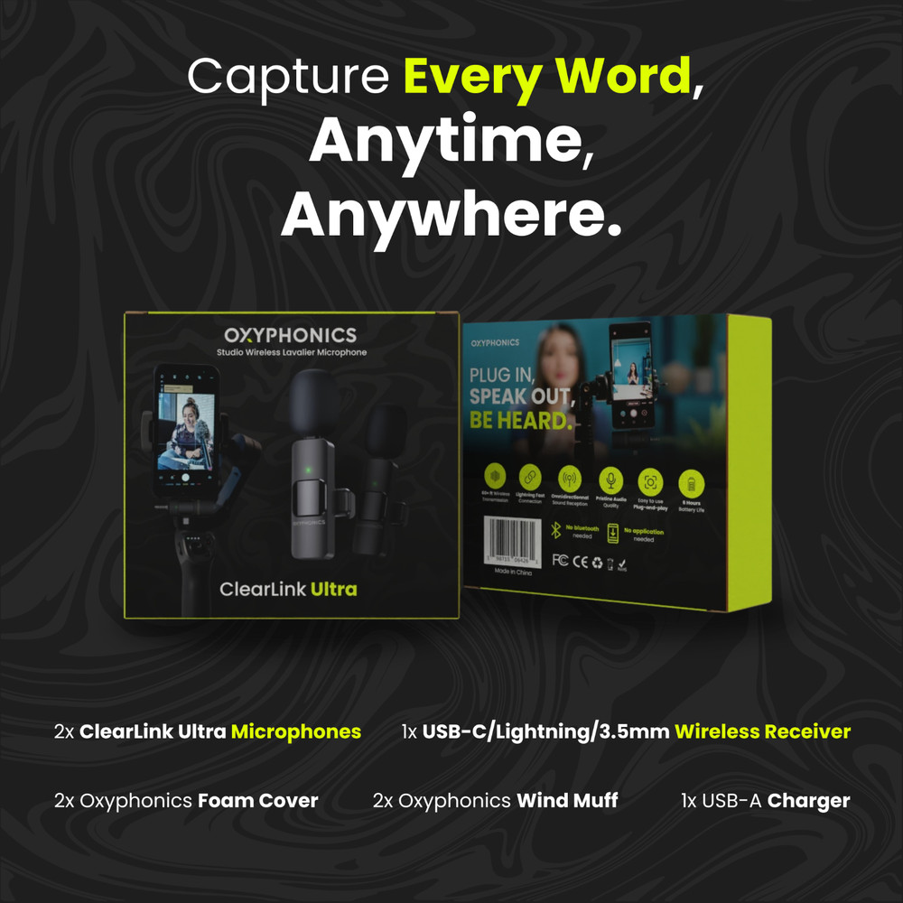 Oxyphonics - 3 in 1 Wireless Lavalier Microphone System for iPhone & Android