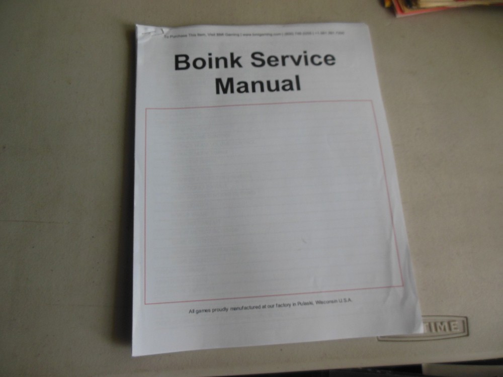 BOINK     vintage arcade game owners manual