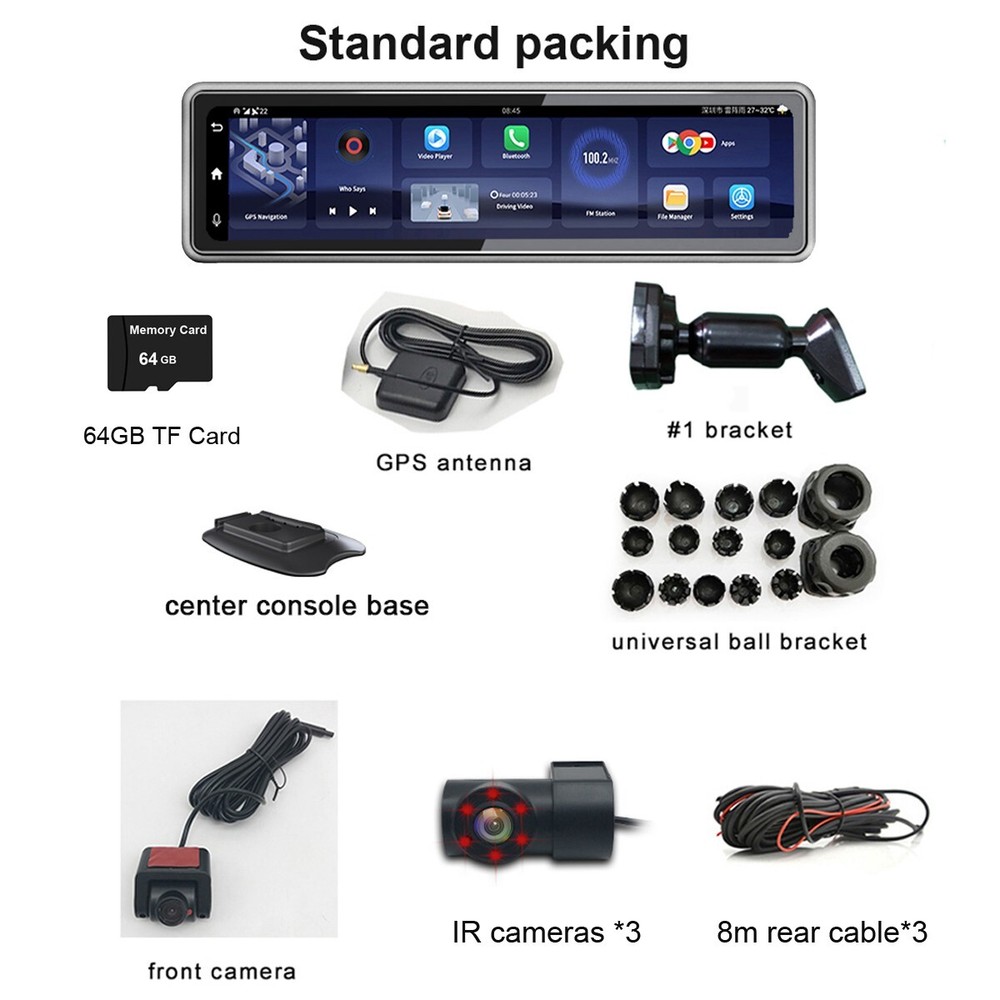 360 Panoramic 4G Car Dashboard Dash Cam Rear Mirror Android 8.1 IR Night Vision