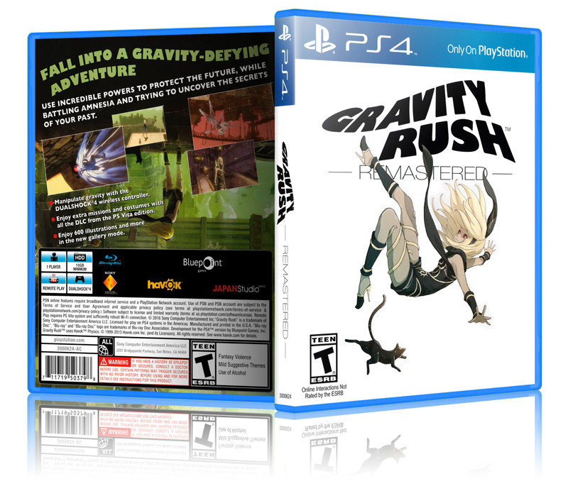 Gravity Rush Remastered - Replacement PS4 Cover and Case. NO GAME!!
