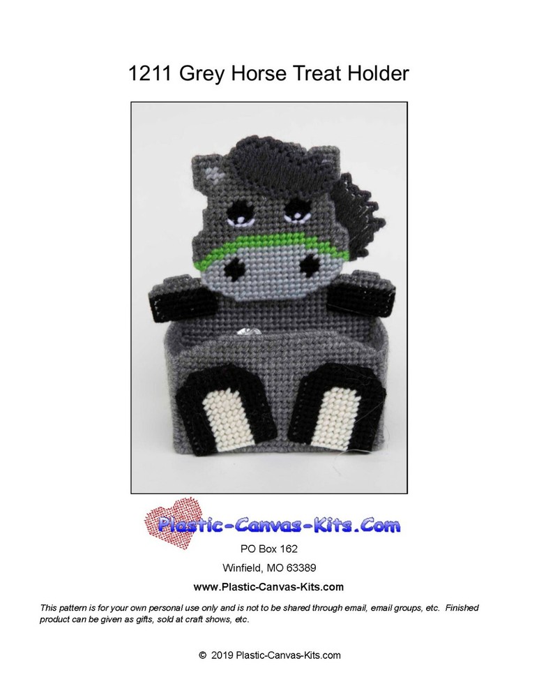 Grey Horse- Treat Holder-Plastic Canvas Pattern or Kit