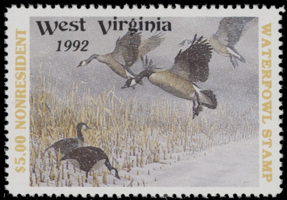 1992  West Virginia Non Resident Duck Stamp Mint Never Hinged