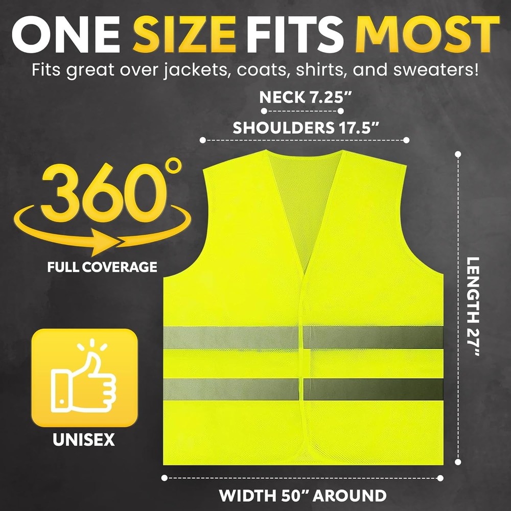 Yellow Reflective Safety Vests 10 Pack - High Visibility