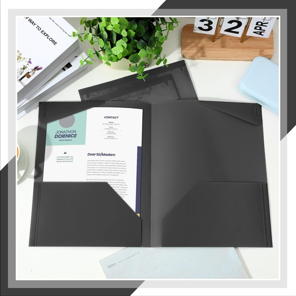 Henoyso 36 Pack Black Plastic Folders with Clear Front Pockets Heavy