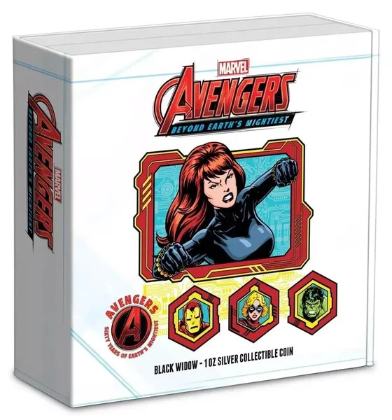 MARVEL AVENGERS 60TH ANNIVERSARY BLACK WIDOW 1 OZ SILVER COIN