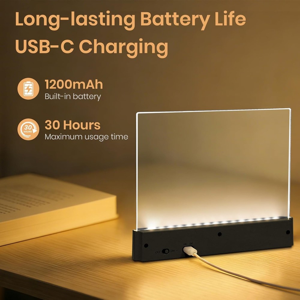 Flat Book Light, Rechargeable Clear LED Smart Reading Light with 3 Colors & Time