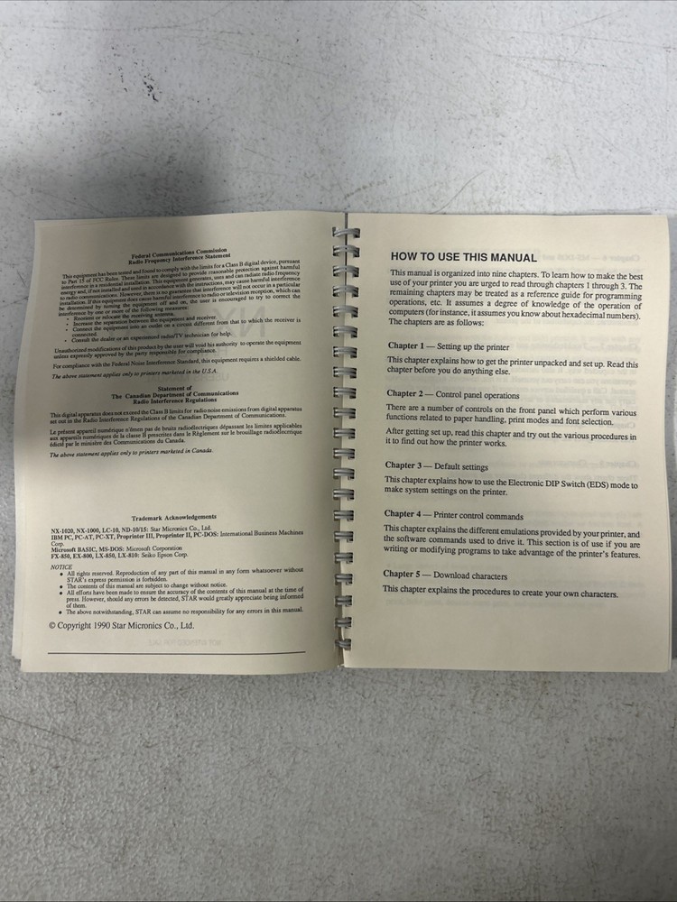 Star NX-1020 Dot Matrix Printer User Manual