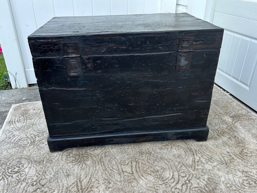 Antique Asian Distressed Black Dovetail Trunk
