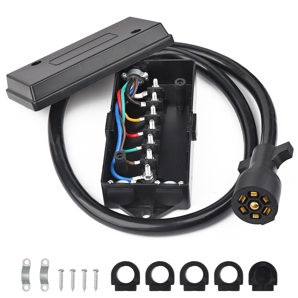4ft 8ft Trailer Cord 7 Way Plug 7-Pole Inline Junction Box Wiring Harness Kit