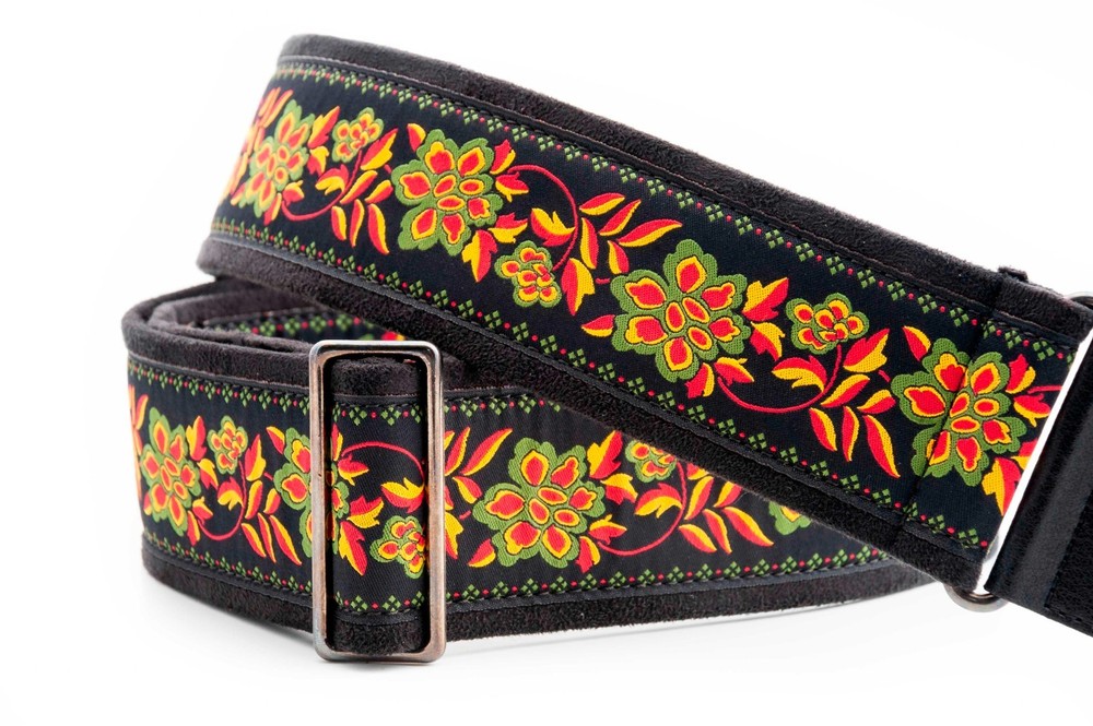 RightOn! Mojo Roses Black Design Guitar Strap