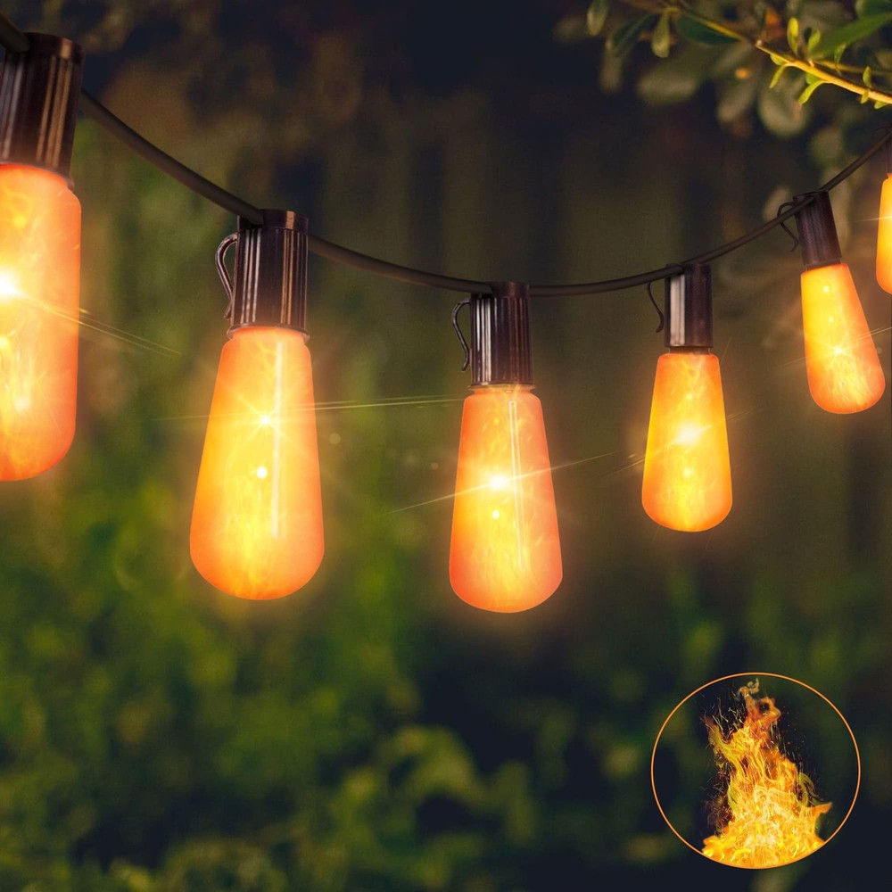 Flickering Flame String Lights,22Ft 20LED Lights for Outside,Plug in Garden L...