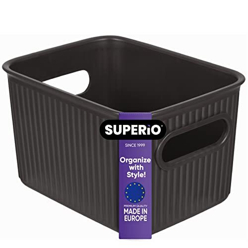 Superio 1.5 L Mini Ribbed Storage Bin- Plastic Storage Basket (Brown, 4 Pack)