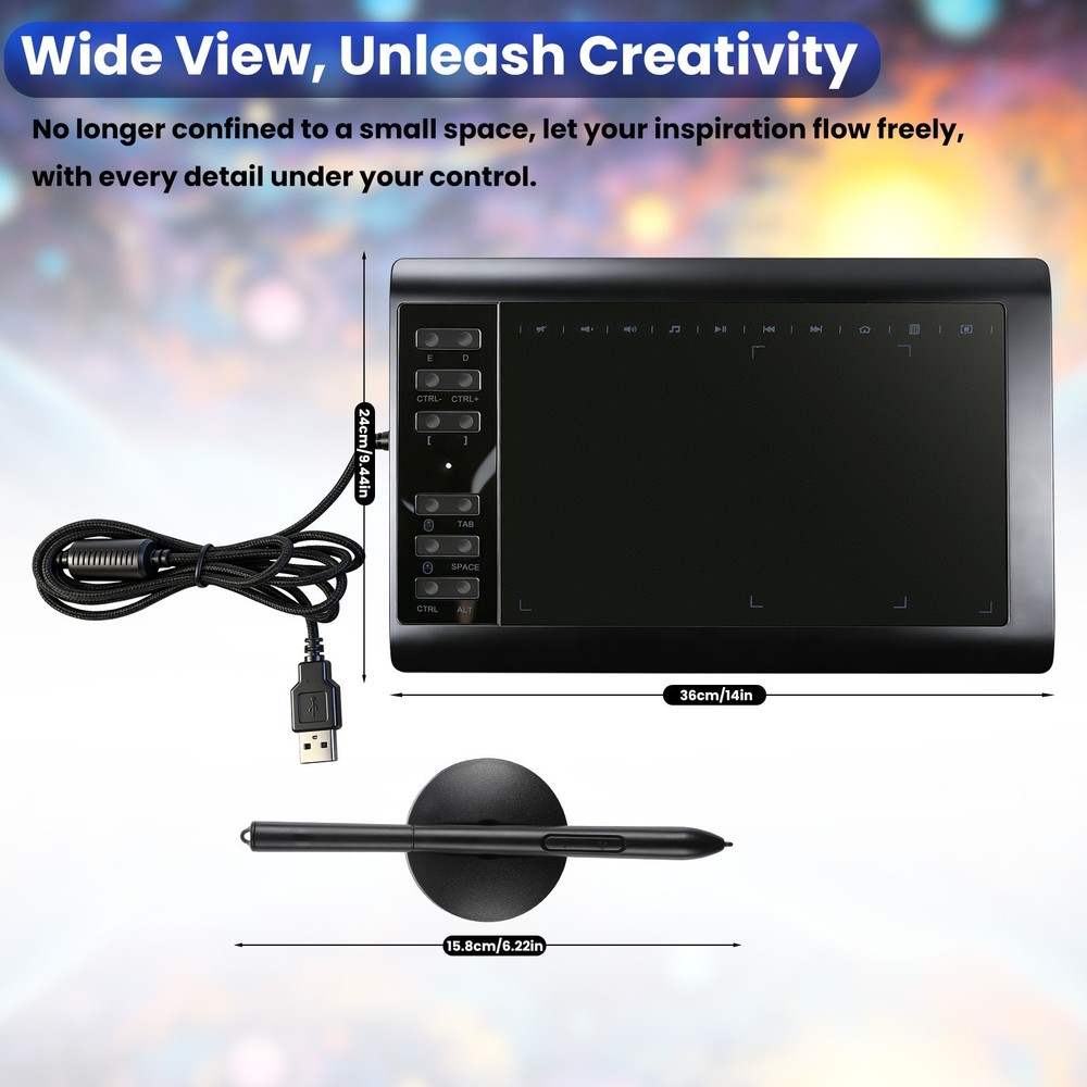 Drawing Tablet Large Area Graphics for Windows/Android/Mac+60°Tilt-Sensitive Pen