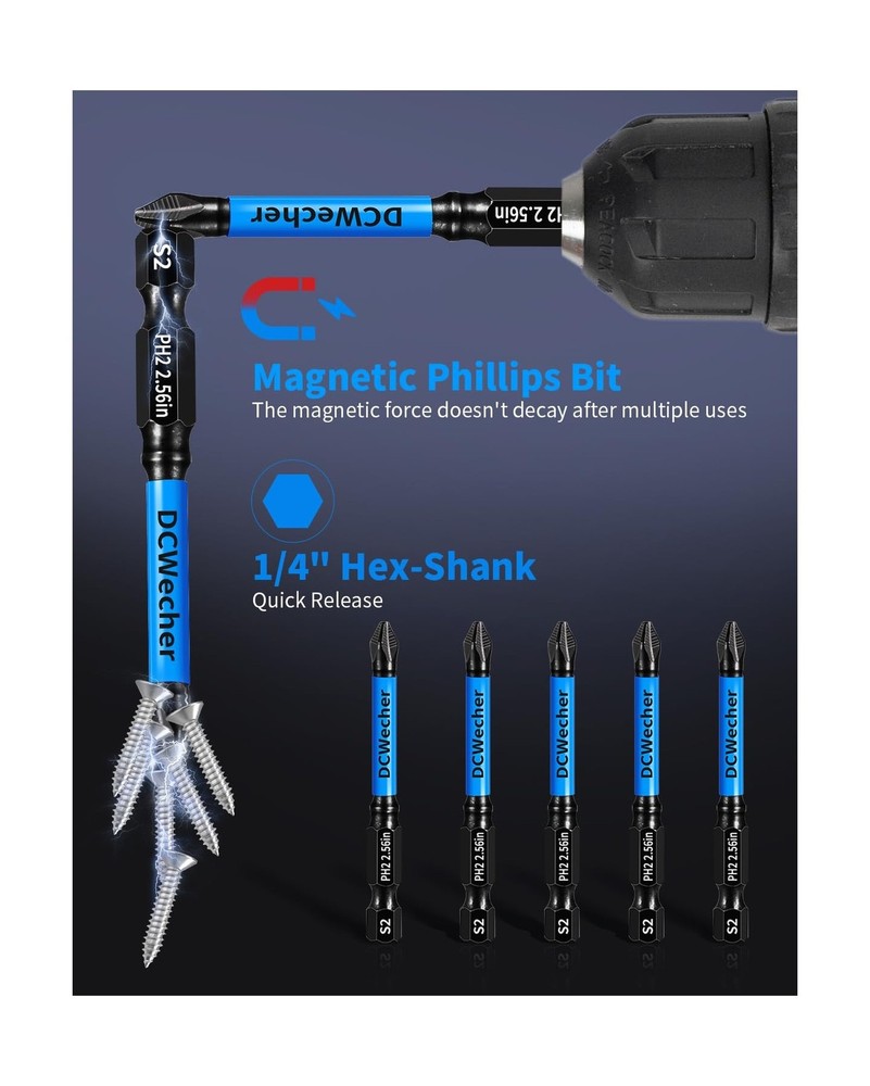 4-Inch Long Phillips Head Drill & Screwdriver Bits 5-Pack, 2 Phillips Bits #2...
