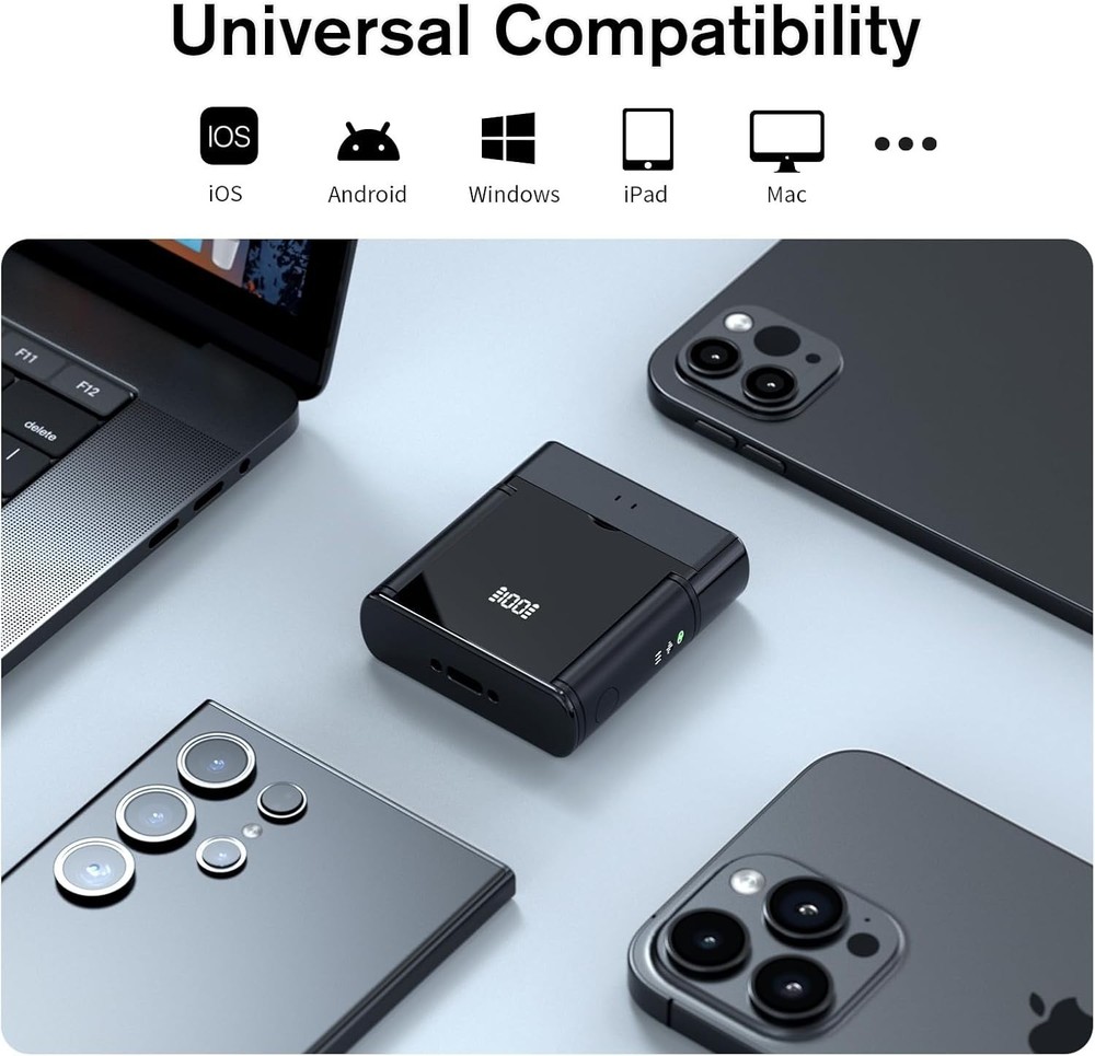 Wireless Lavalier Microphone for iPhone/Android/iPad (2 TX + 2 RX + Charging Cas