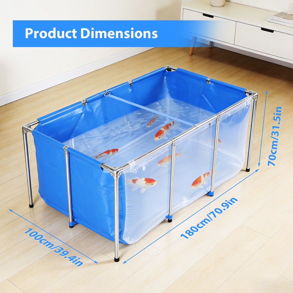 Rectangular Goldfish Tank with Frame & Drain Valve Above Ground Fish Pond Clear