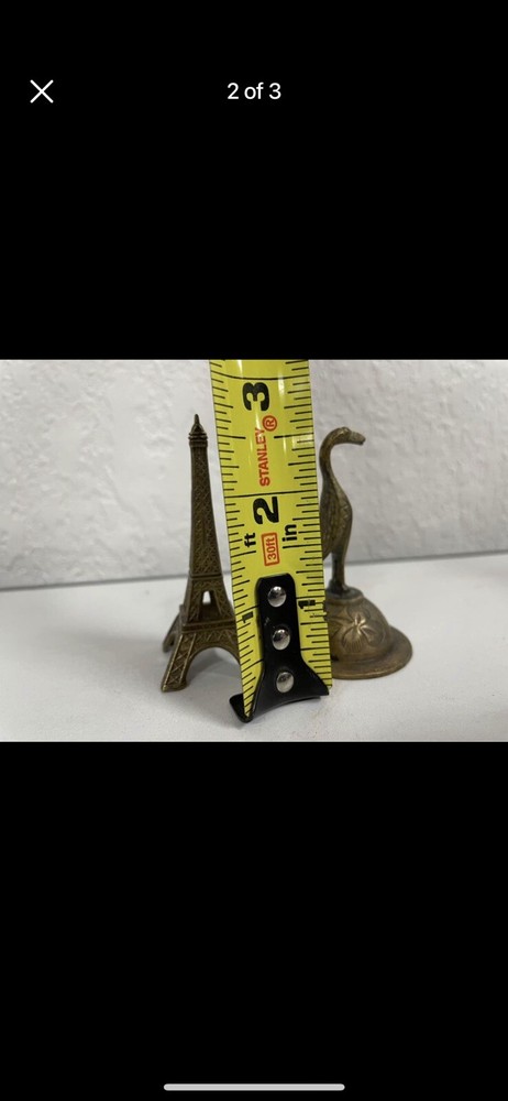 Pair of smaller solid brass decorations Bird Bell Eiffel Tower