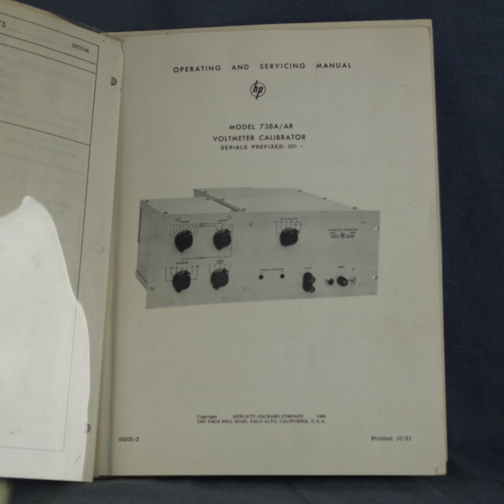 HP 738AR Voltmeter Calibrator Operation and Service Guide Manual