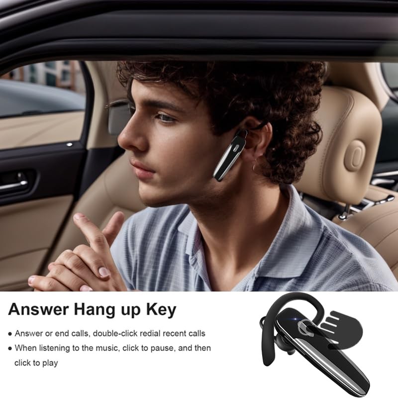 Bluetooth Headset V5.3 - Single-Ear Earpiece with Microphone - Wireless