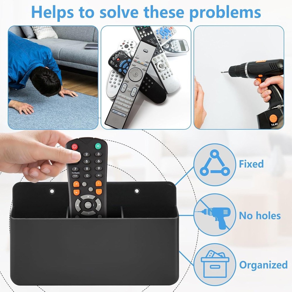 3 Pack Remote Control Holder Wall Mount Black