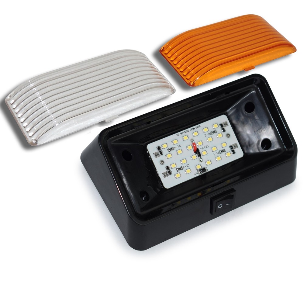 RV 12V LED Exterior Porch Utility Light - Clear & Amber Lenses (Black)