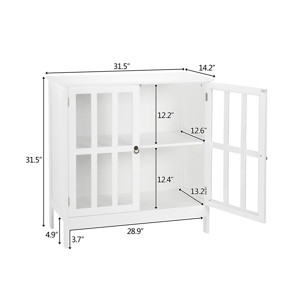 Buffet Cabinet Kitchen Sideboard Storage Transparent Double Door White Table