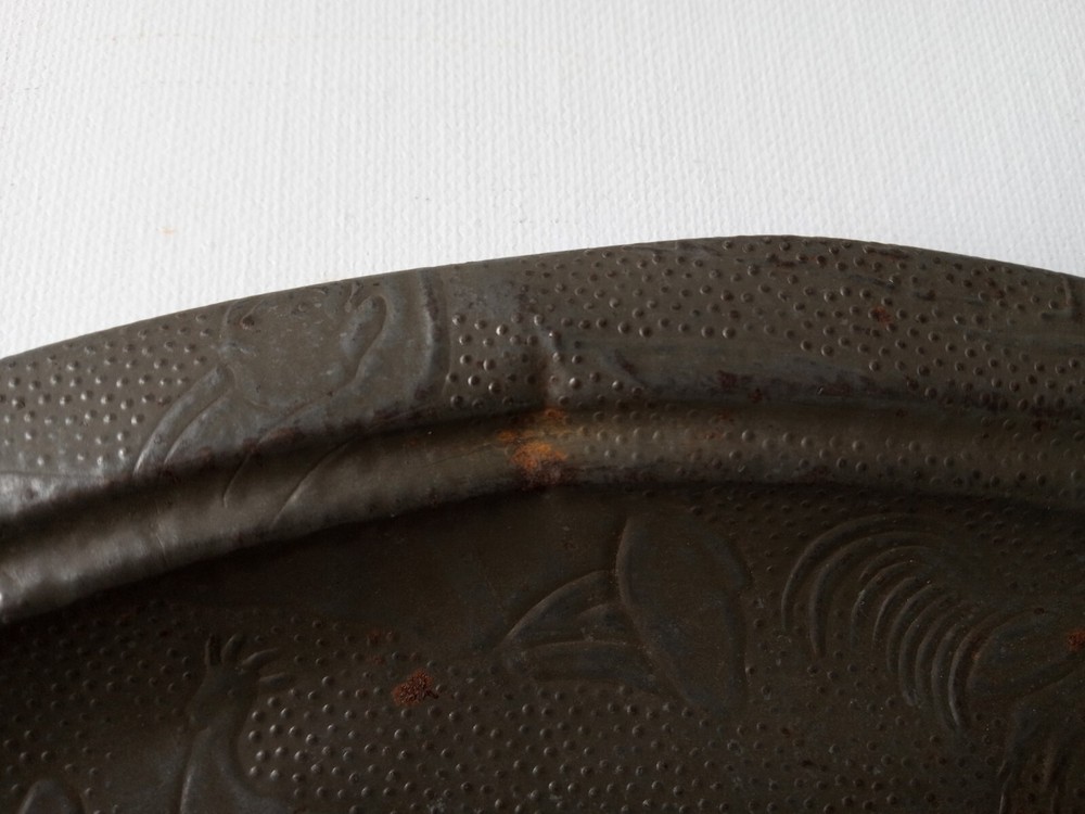 Antique tin serving Tray with Unique Impressions