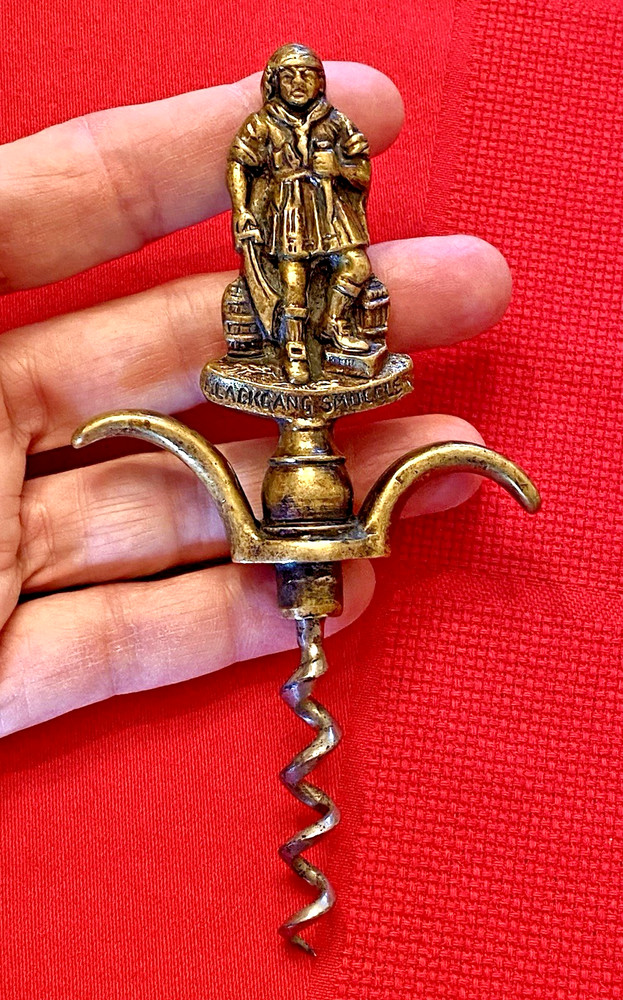 Antique Brass BLACK GANG SMUGGLER Figural 2 Sided CORKSCREW 2 Finger Pull UK