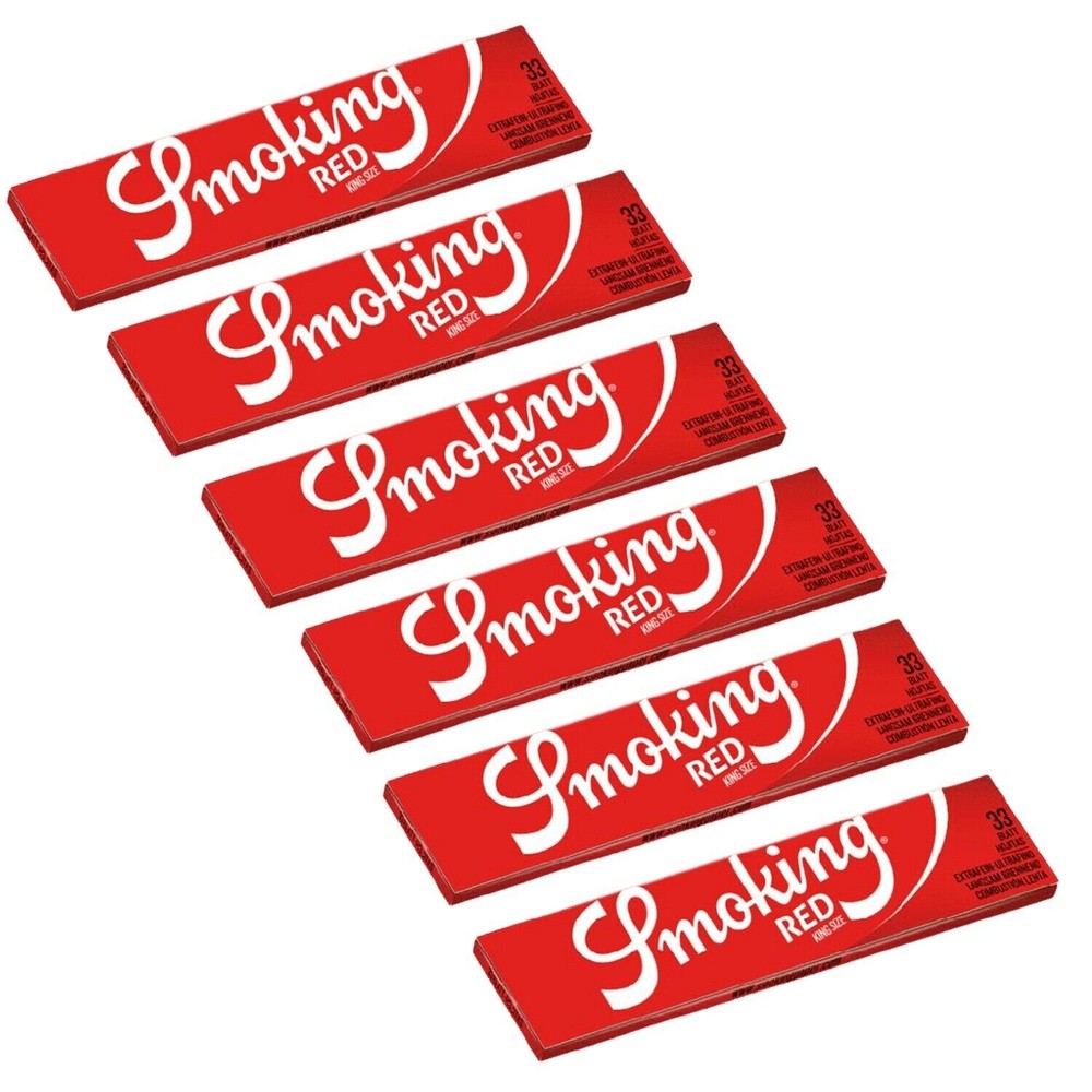 6 Smoking Red Ultra Thin King Size Cigarette Rolling Papers (33 Leaves/Pack)