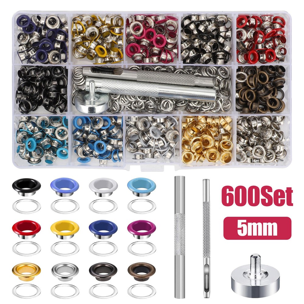 600 Set Multi-Color Copper Leather Craft Shoe Grommet Eyelet Snap Button Kit