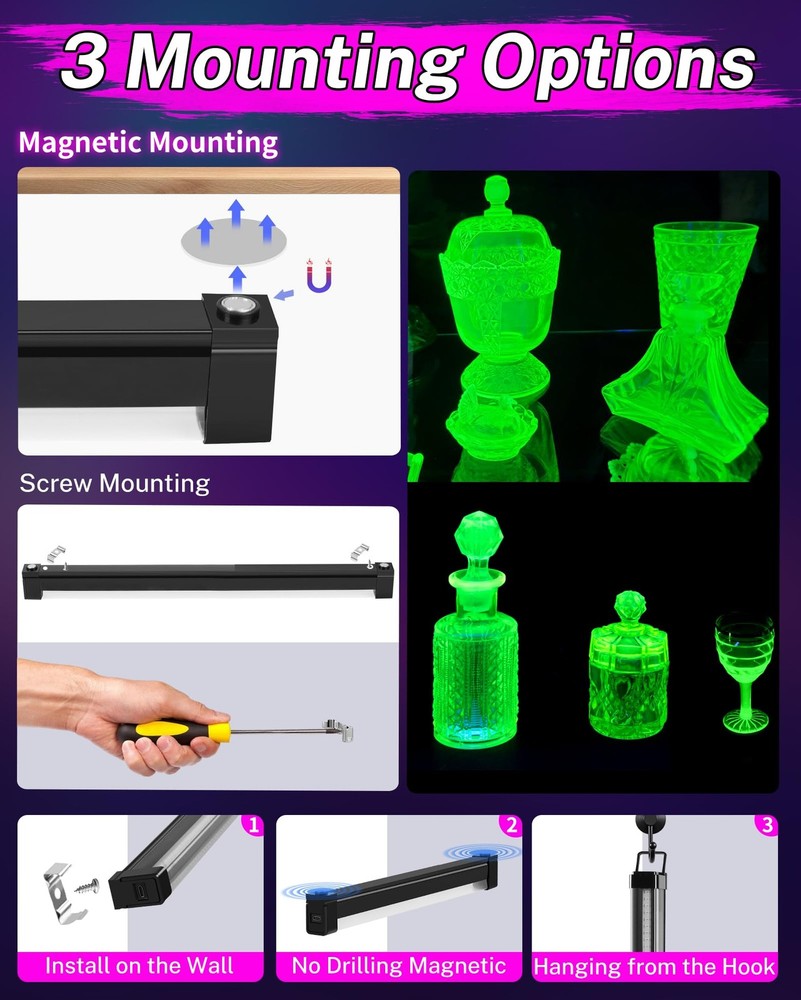 2 Pack Rechargeable Black Light Bar, 5000mAh Large Capacity Battery Powered