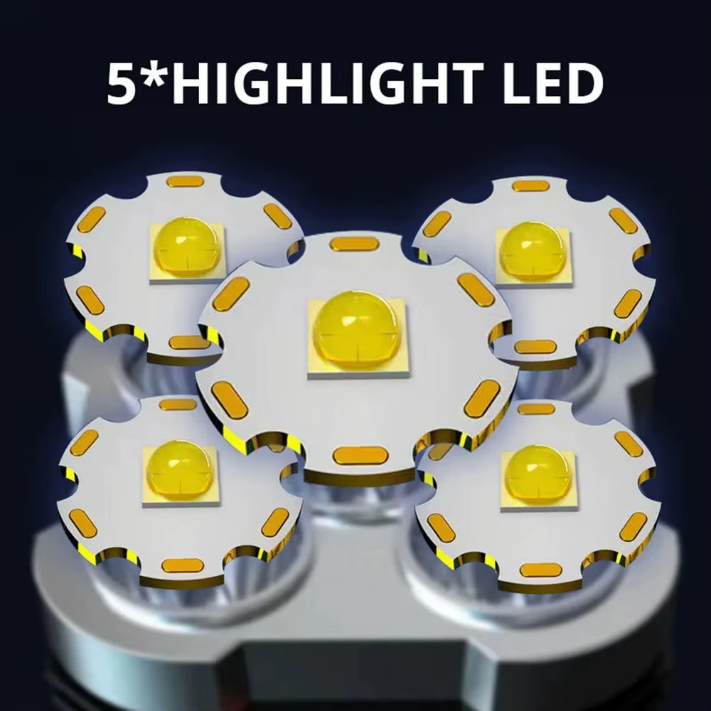 5LED High Power Led Flashlights Rechargeable Camping Spotlight with Side Light 3